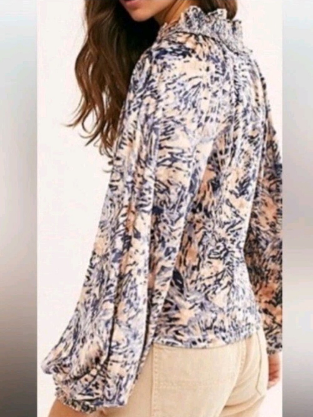FREE PEOPLE 'Go Get 'Em' Crushed Velvet Balloon Sleeve Blouse Pink Blue MED NWOT - Picture 10 of 16